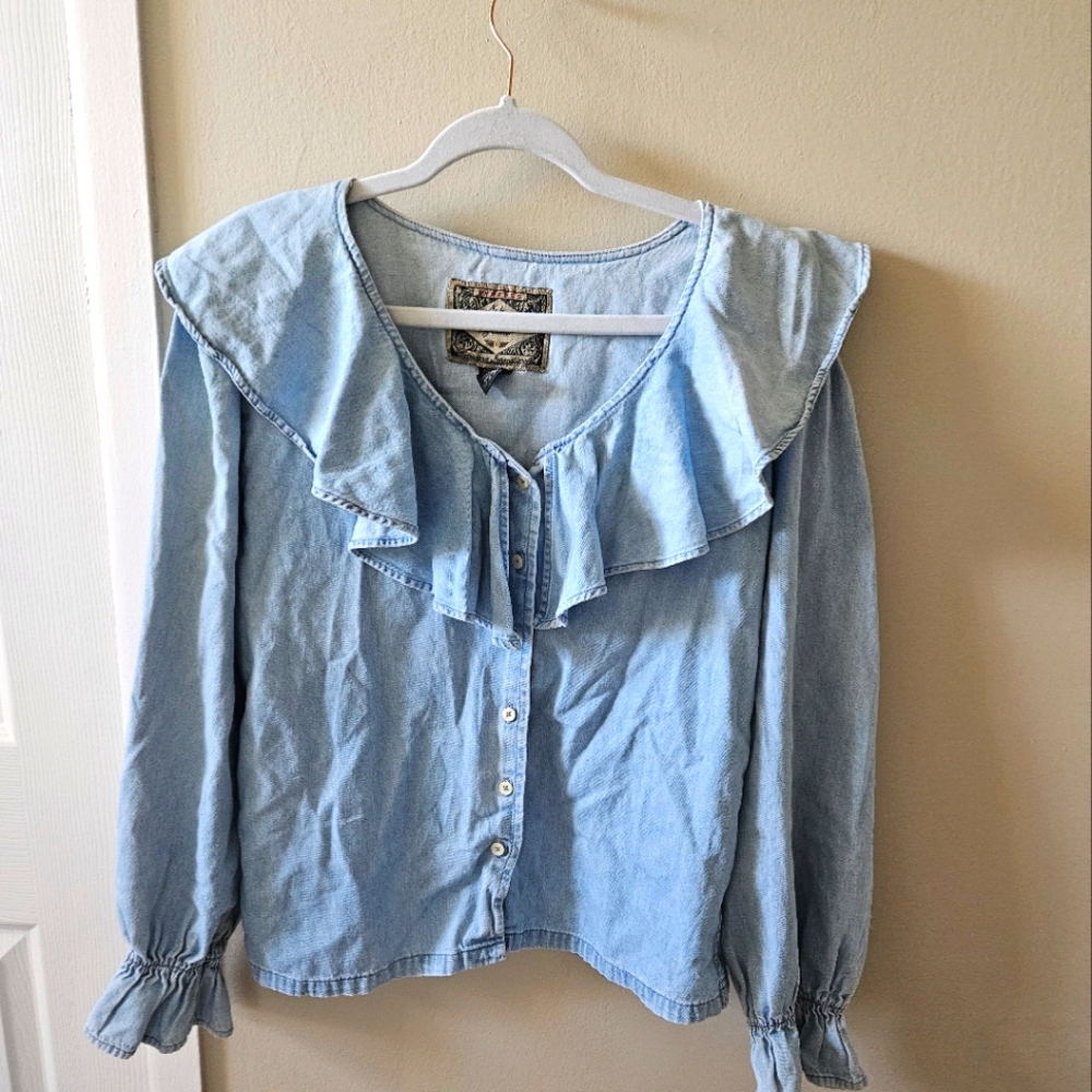 COPY - Vintage Demin Ruffle Collar Blouse by EXP Jeans